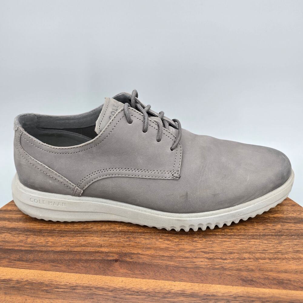 Cole Haan Shoes Mens 11 M Gray Leather Grand+ Plain Toe Lace Up Casual Oxfords